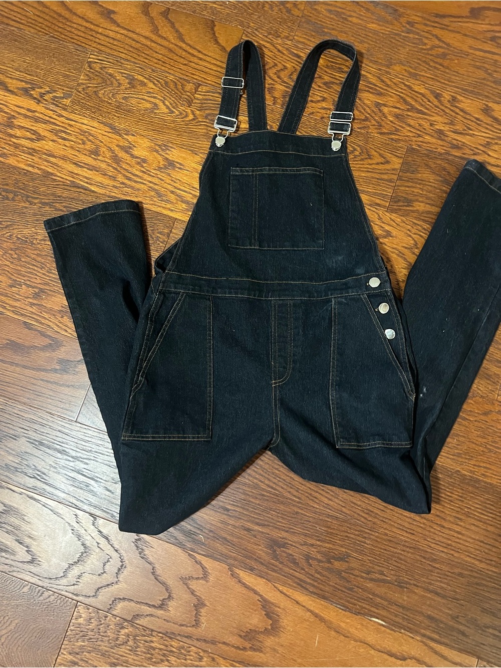 Black Label Black Denim Overalls with Front Bib Pocket